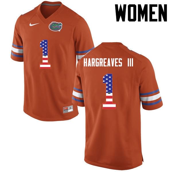 Women's NCAA Florida Gators Vernon Hargreaves III #1 Stitched Authentic USA Flag Fashion Nike Orange College Football Jersey IIT7165JD